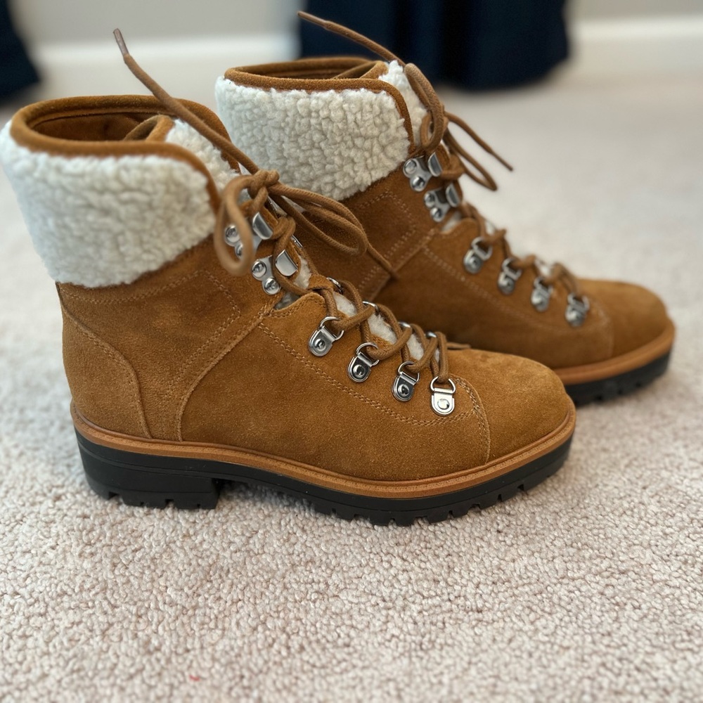 Marc Fisher Women's Isalia Lug Sole Plush Combat Booties Med Brown Size: 6.5